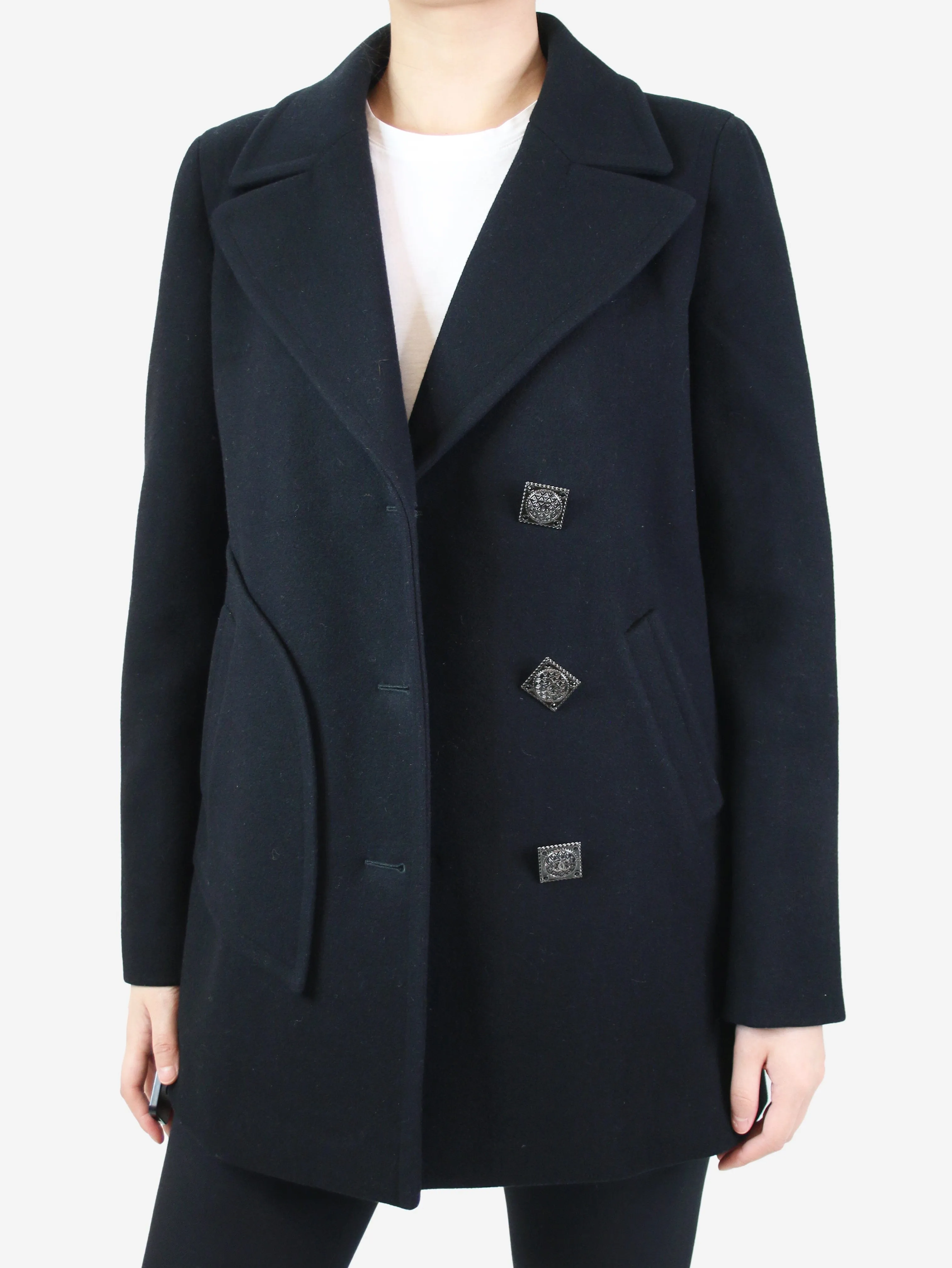 Black jewel detail button wool coat - size FR 40