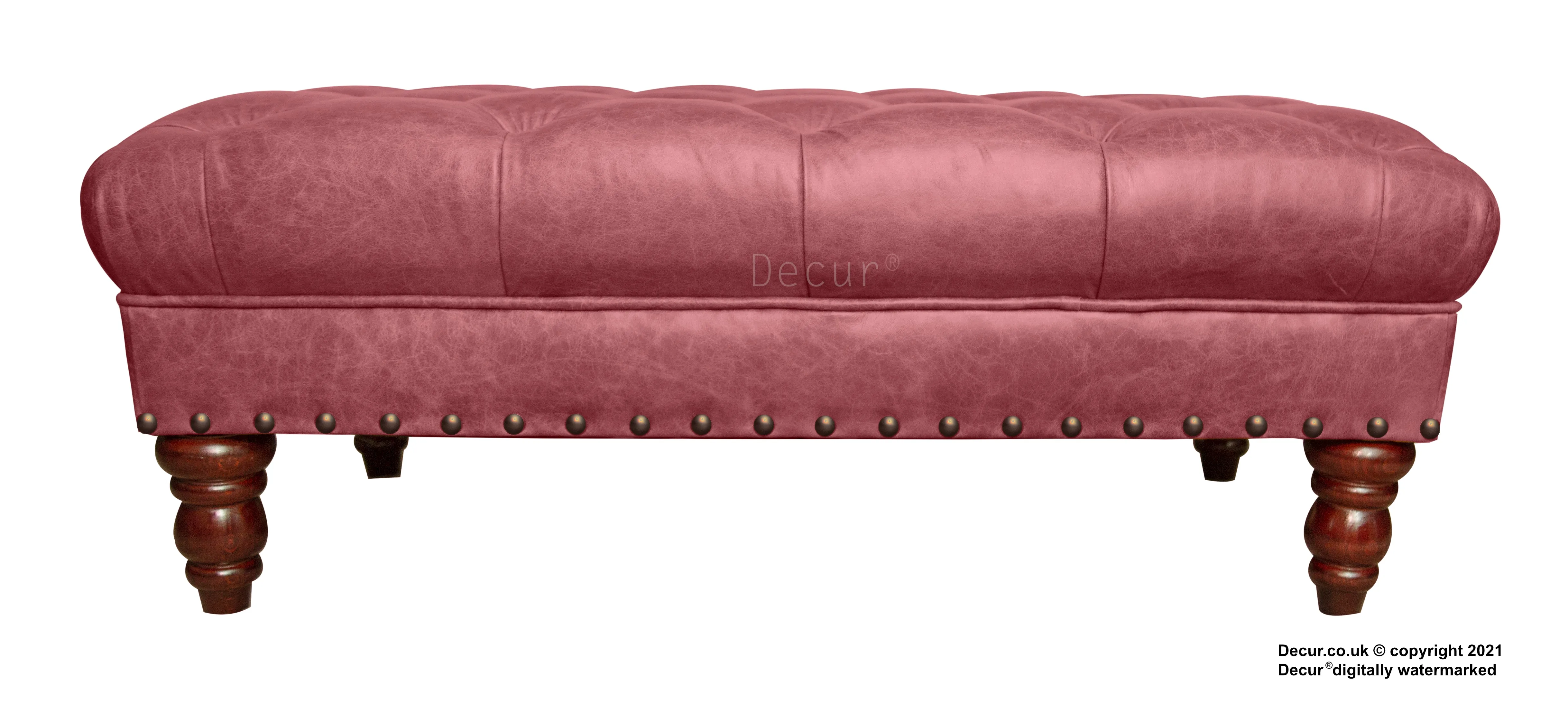 Carrington Buttoned Leather Footstool - Bordeaux Red