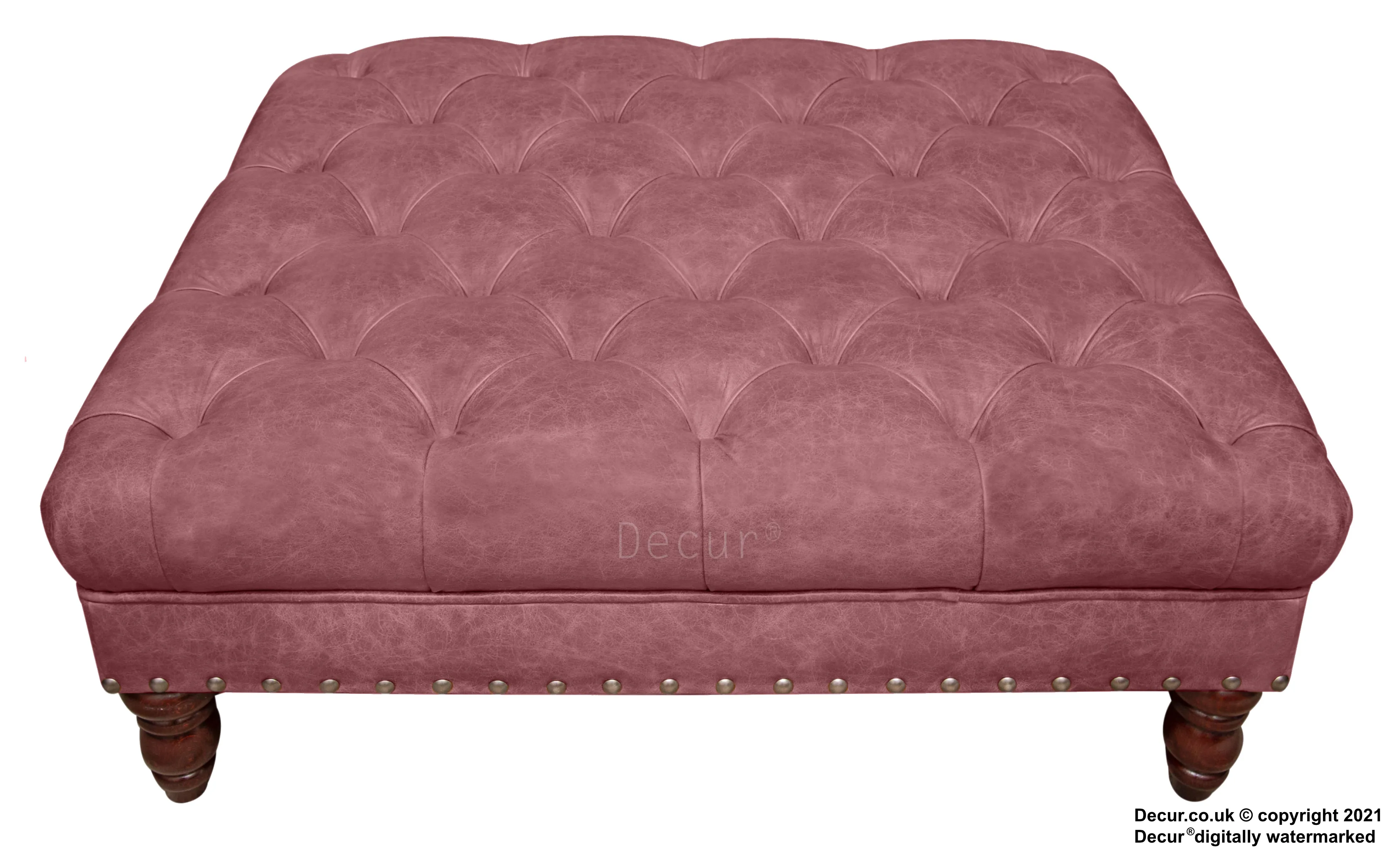 Carrington Buttoned Leather Footstool - Bordeaux Red