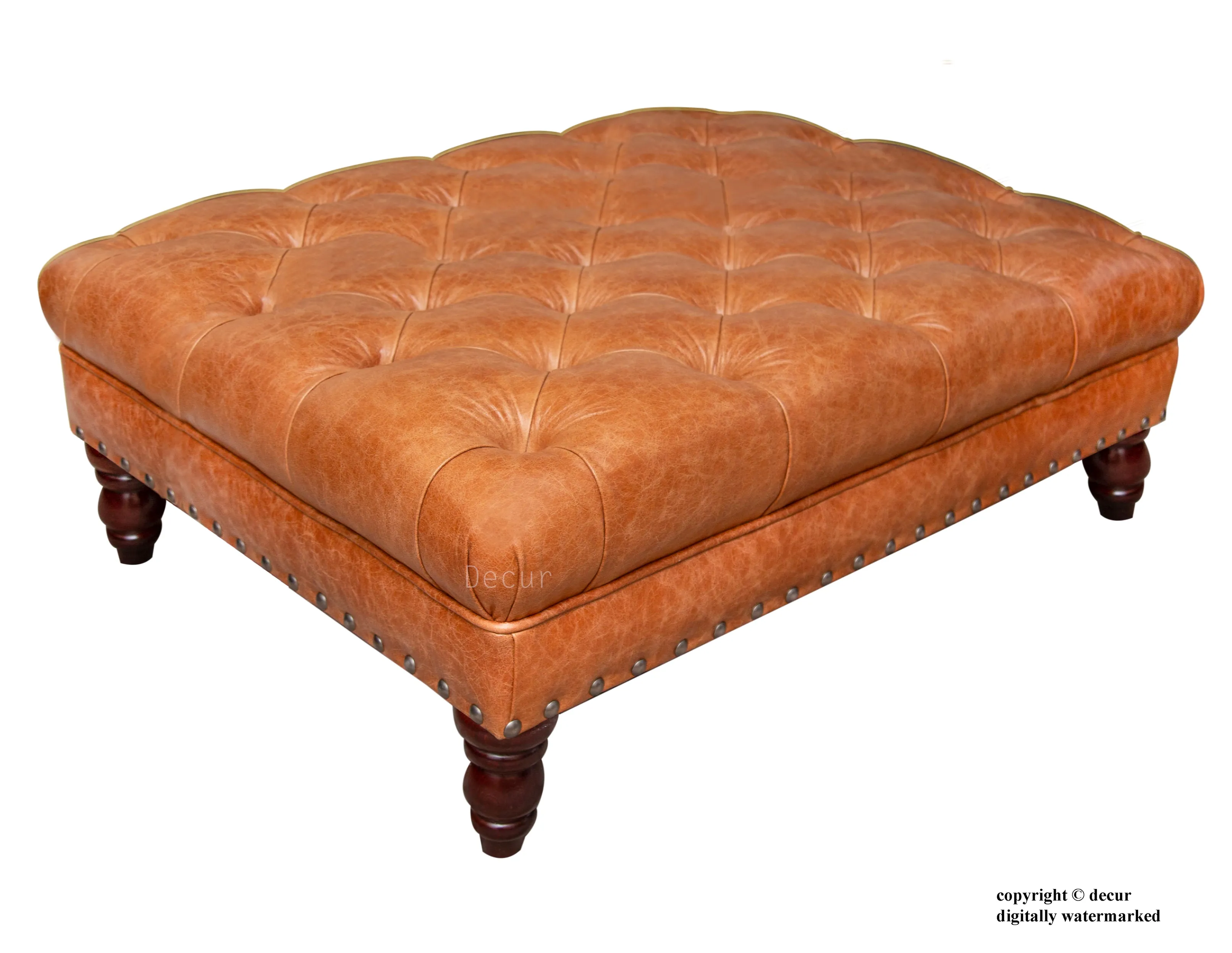 Carrington Buttoned Leather Footstool - Sherry Tan
