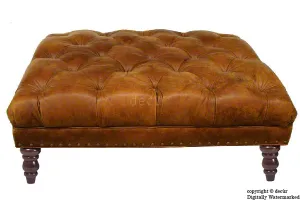 Carrington Buttoned Leather Footstool - Tan