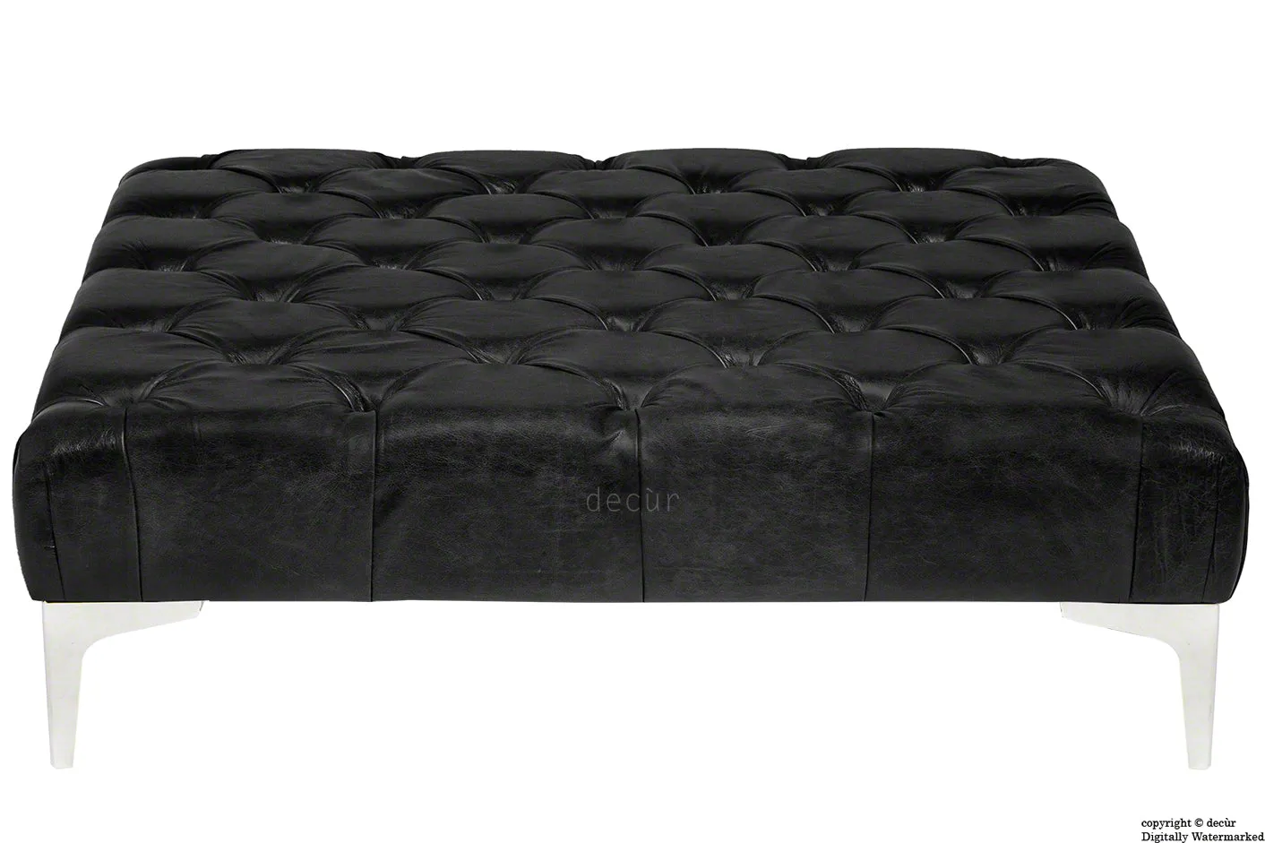 Cecil Modern Buttoned Leather Footstool - Black