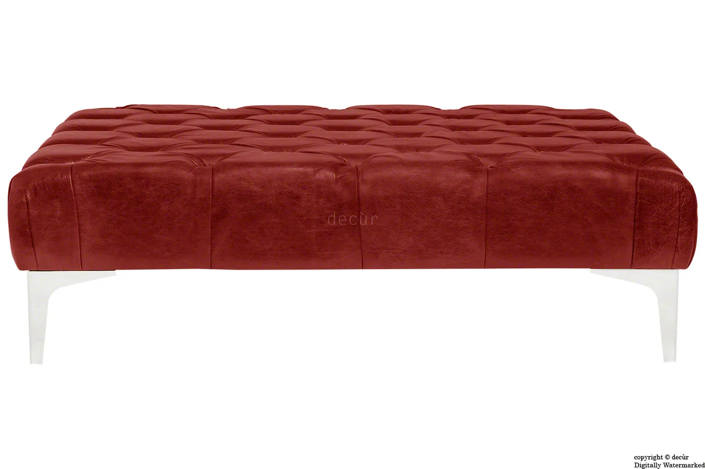 Cecil Modern Buttoned Leather Footstool - Gamay