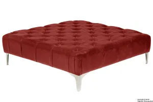 Cecil Modern Buttoned Leather Footstool - Gamay