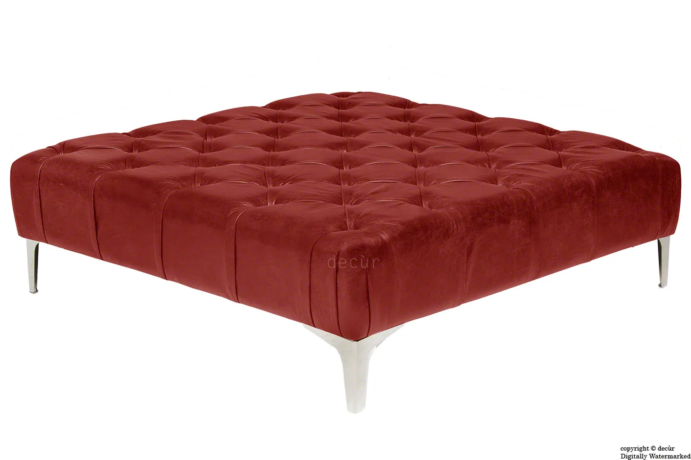Cecil Modern Buttoned Leather Footstool - Gamay