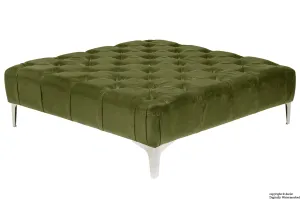 Cecil Modern Buttoned Leather Footstool - Olive Green