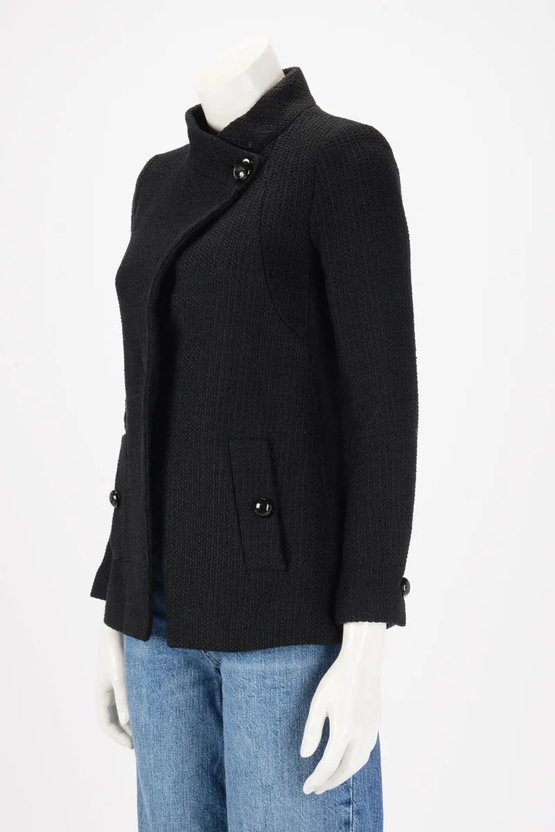 Chanel Black Cotton Tweed Wrap Front Jacket FR 34