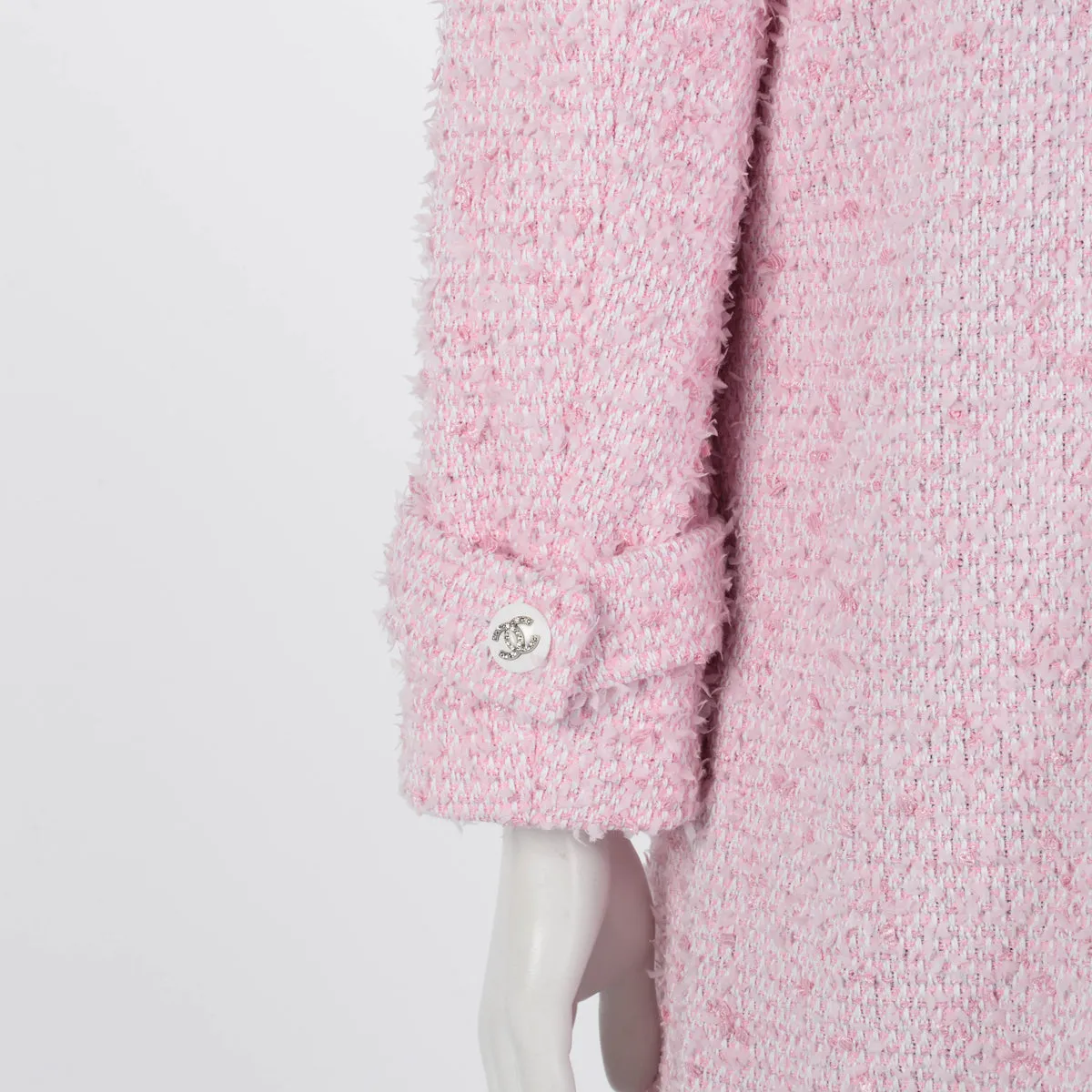 Chanel Pink Fantasy Tweed Collarless Jacket FR 38