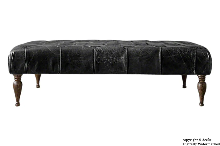 Dorchester Buttoned Leather Ottoman - Black