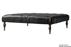 Dorchester Buttoned Leather Ottoman - Black