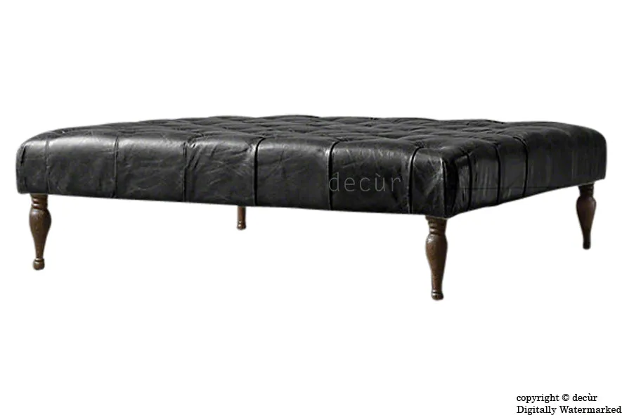 Dorchester Buttoned Leather Ottoman - Black