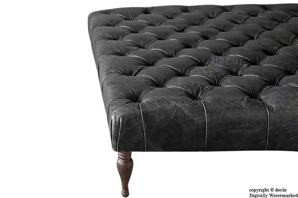 Dorchester Buttoned Leather Ottoman - Black
