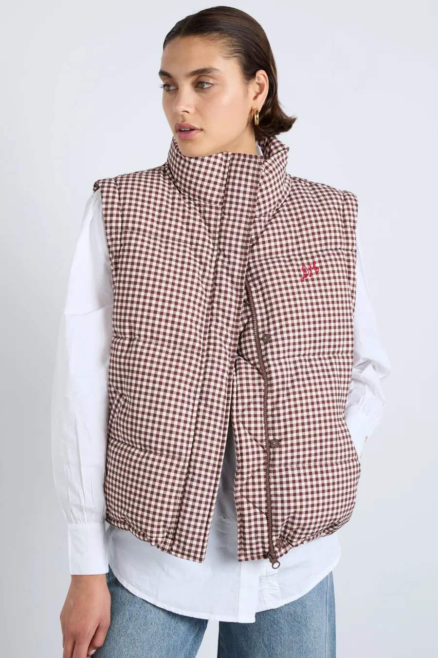 jennifer check puffer - chocolate gingham