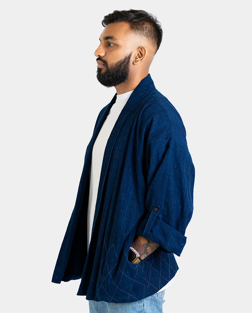Men’s Indigo Handspun Cotton Kimono Jacket