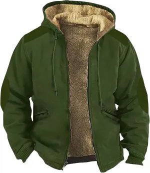 Mens Zipper Hoodies Winter Sherpa Lined Graphic Jacket Oversized Heavy Windbreaker Coat Big And Tall Windproof Outwear