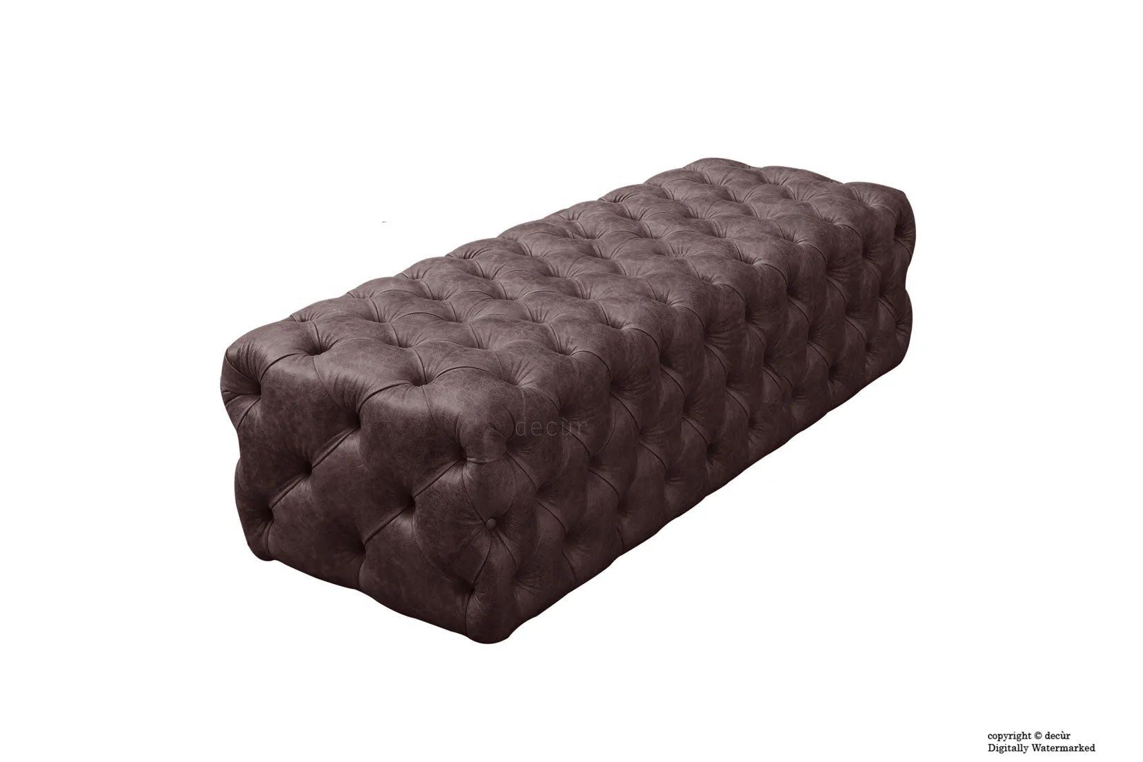 Oliver Buttoned Leather Ottoman - Dark Brown