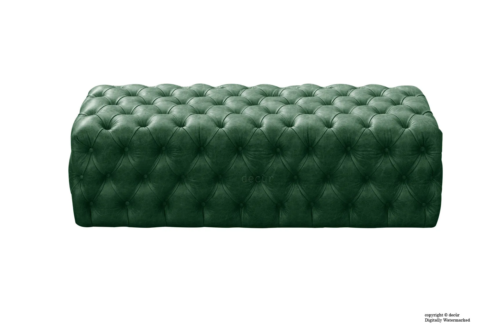 Oliver Buttoned Leather Ottoman - Green