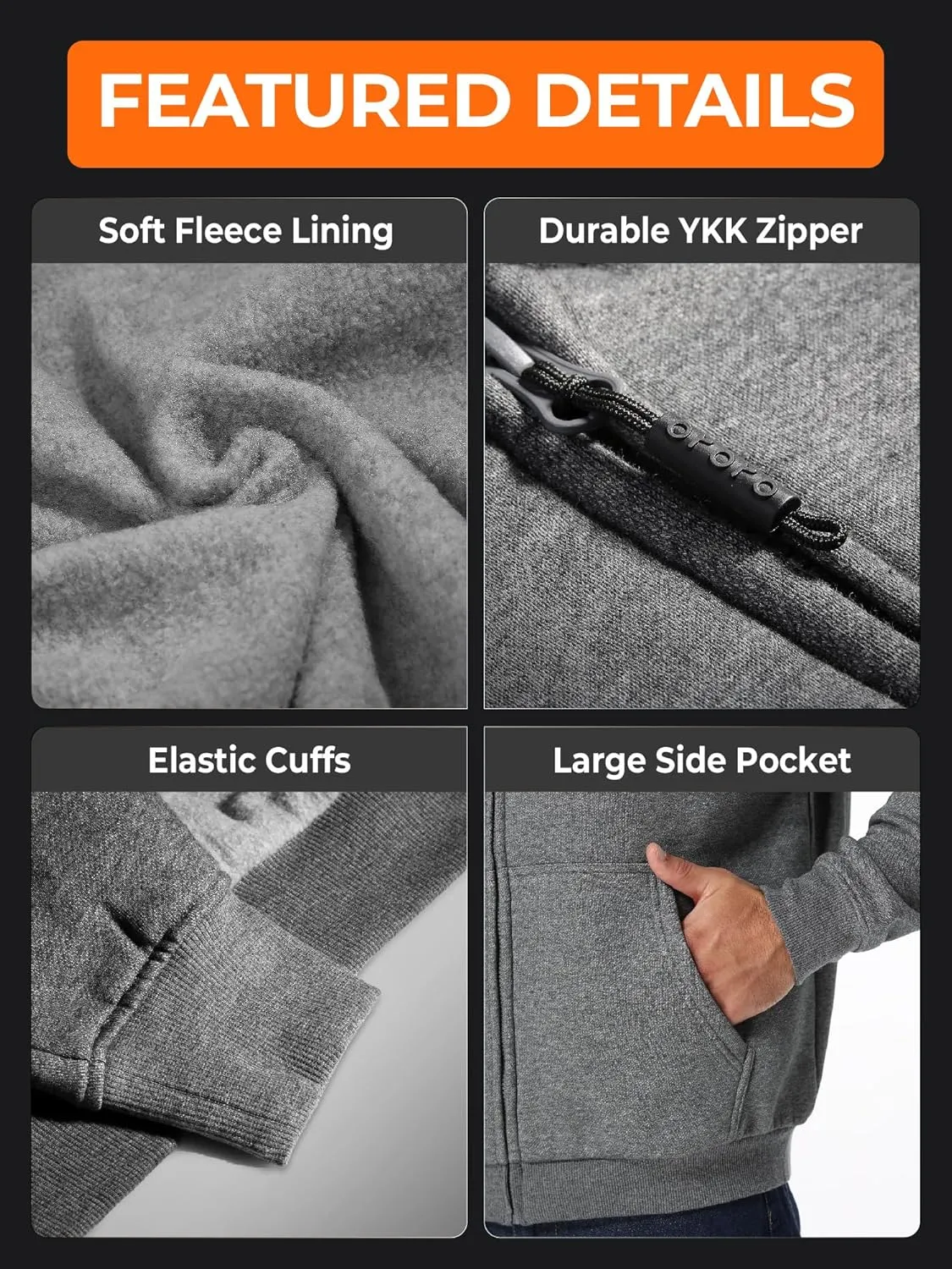 ORORO Heated Hoodie with Battery, Fleece Full-Zip Heated Sweatshirt Hoodie (Charger Not Included)