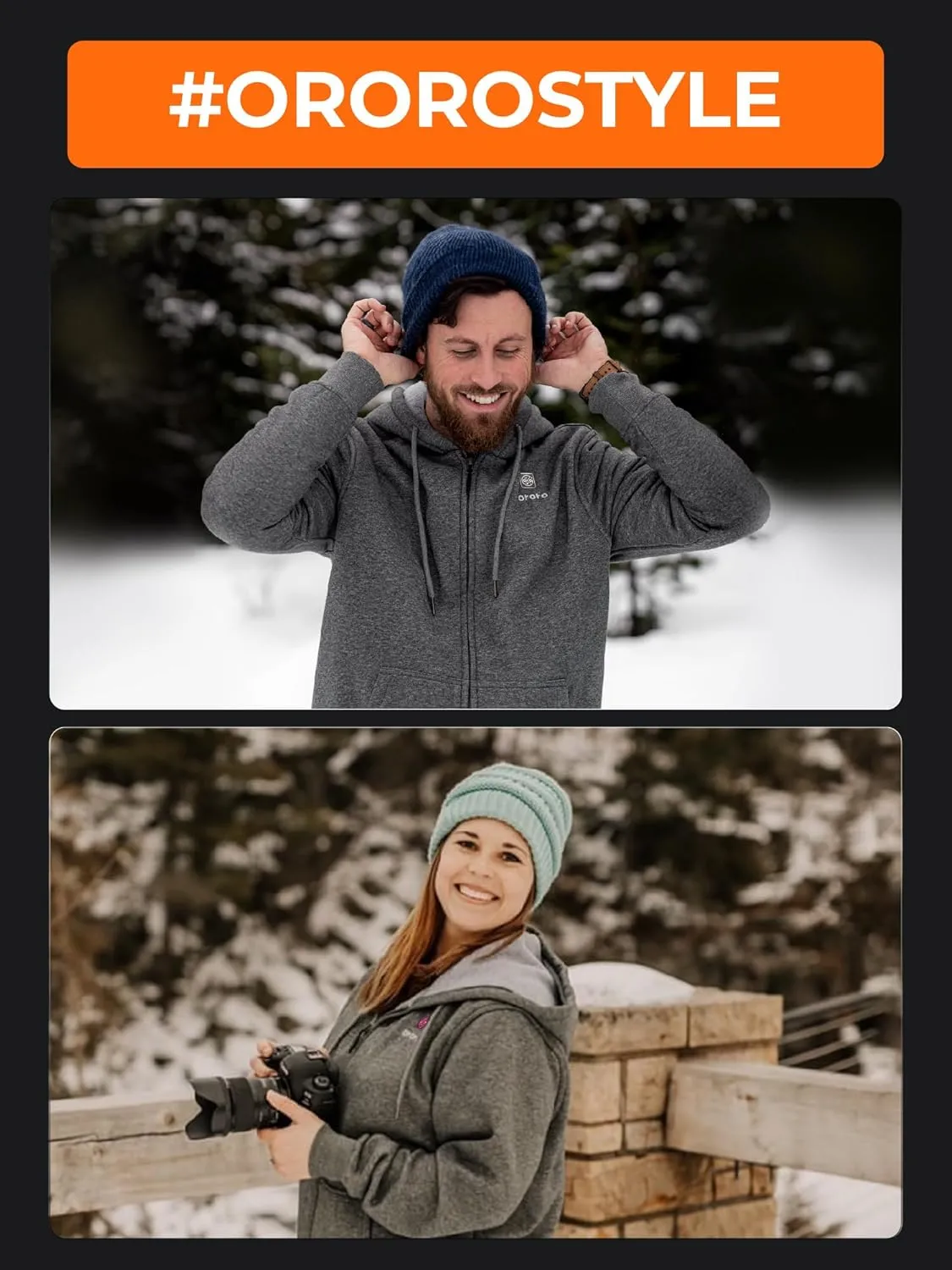 ORORO Heated Hoodie with Battery, Fleece Full-Zip Heated Sweatshirt Hoodie (Charger Not Included)