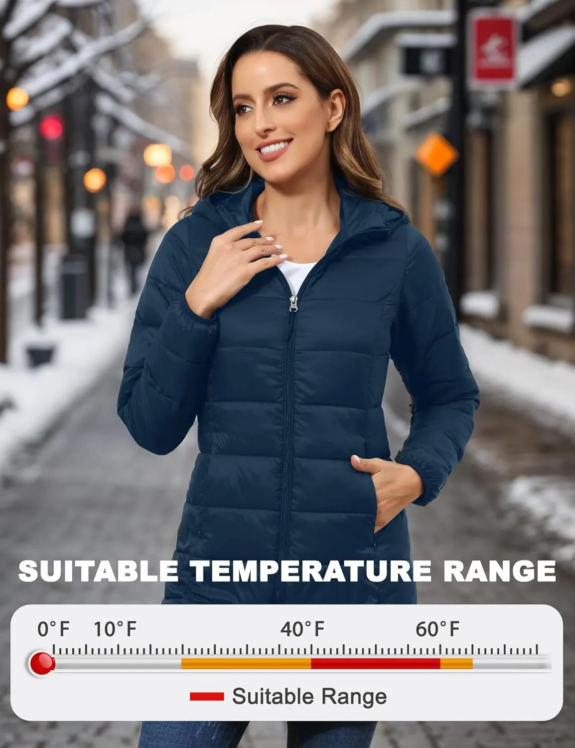 ROYAL MATRIX Women's Packable Puffer Jacket with Hood, Lightweight Long Quilted Puffer Coat with Pockets