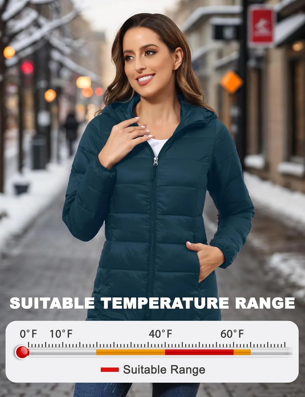 ROYAL MATRIX Women's Packable Puffer Jacket with Hood, Lightweight Long Quilted Puffer Coat with Pockets