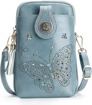 Small Crossbody Bags for Women, Lightweight Mini Cute Cell Phone Purse for Women with Tassel Shining Butterfly