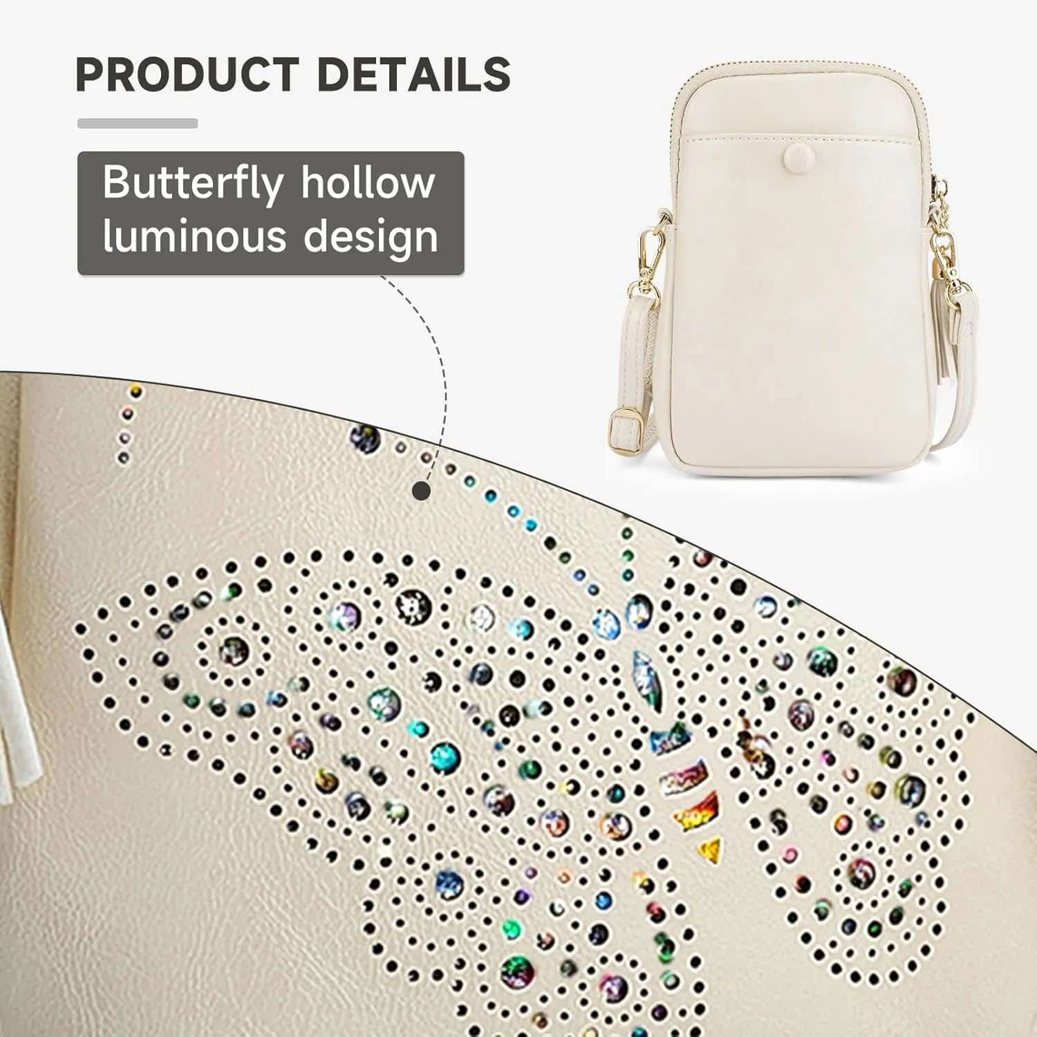 Small Crossbody Bags for Women, Lightweight Mini Cute Cell Phone Purse for Women with Tassel Shining Butterfly