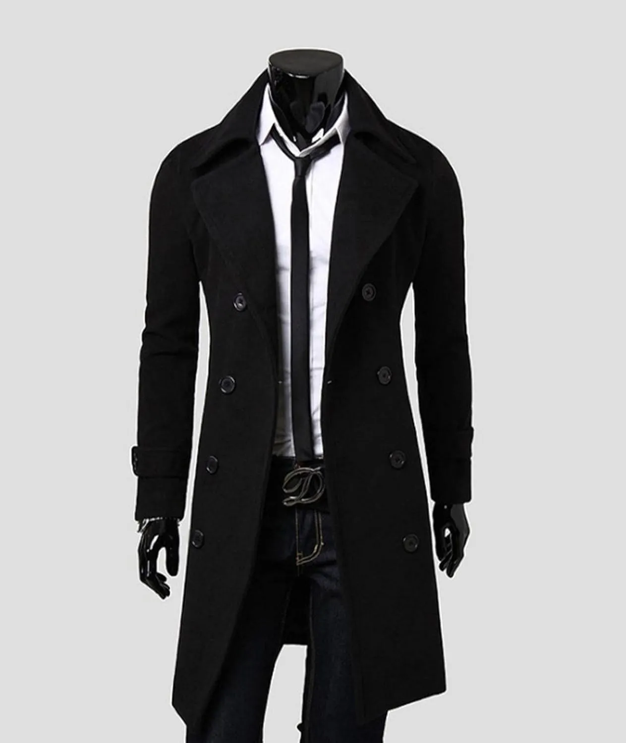 SOMTHRON Men's Casual Trench Coat Slim Fit Notched Collar Long Jacket Business Overcoat Double Breasted Pea Coat