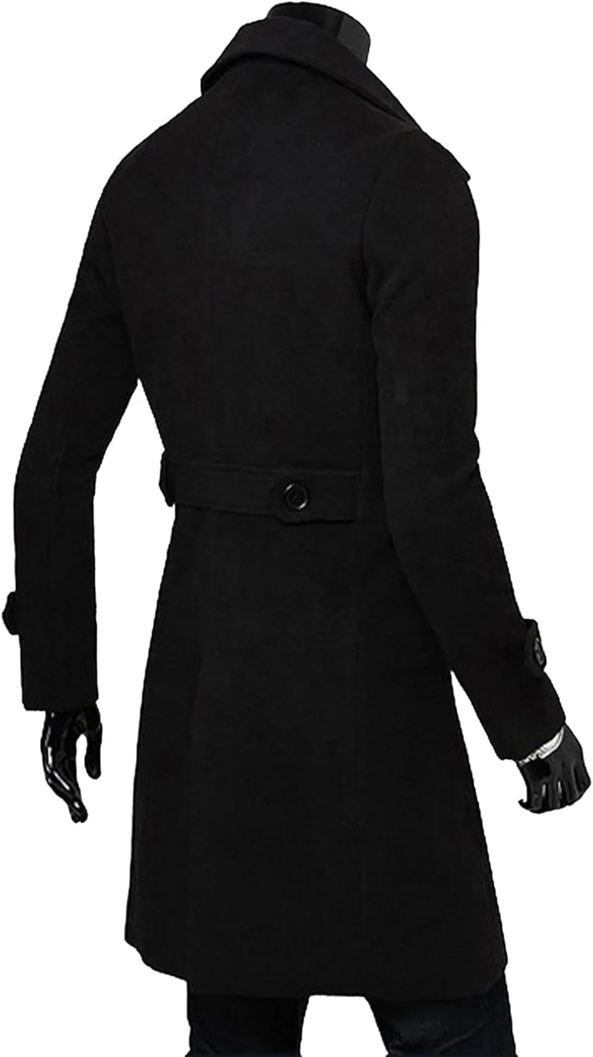 SOMTHRON Men's Casual Trench Coat Slim Fit Notched Collar Long Jacket Business Overcoat Double Breasted Pea Coat