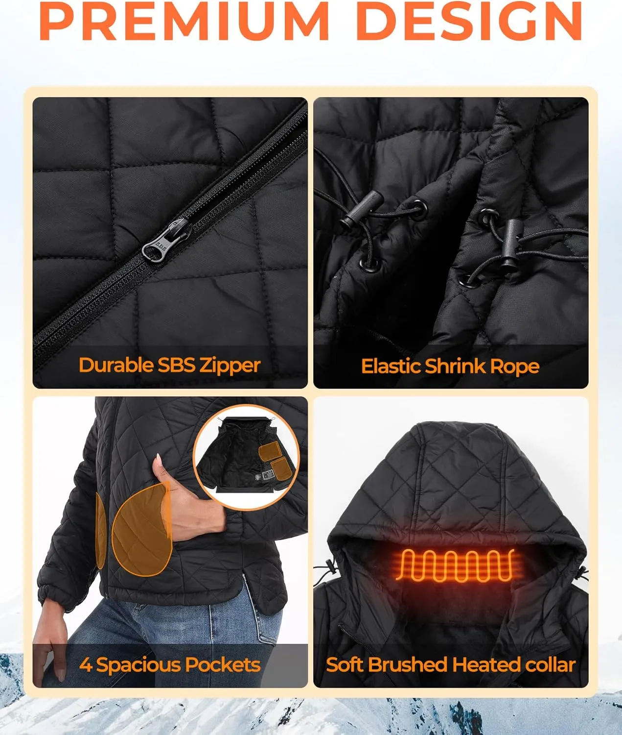 Topdot Quilted Heated Jacket for Women with 16000mAh 7.4V Battery Pack, 10 Heating Zones Lightweight Women's Heated Jacket