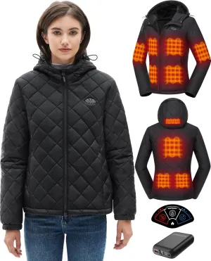 Topdot Quilted Heated Jacket for Women with 16000mAh 7.4V Battery Pack, 10 Heating Zones Lightweight Women's Heated Jacket
