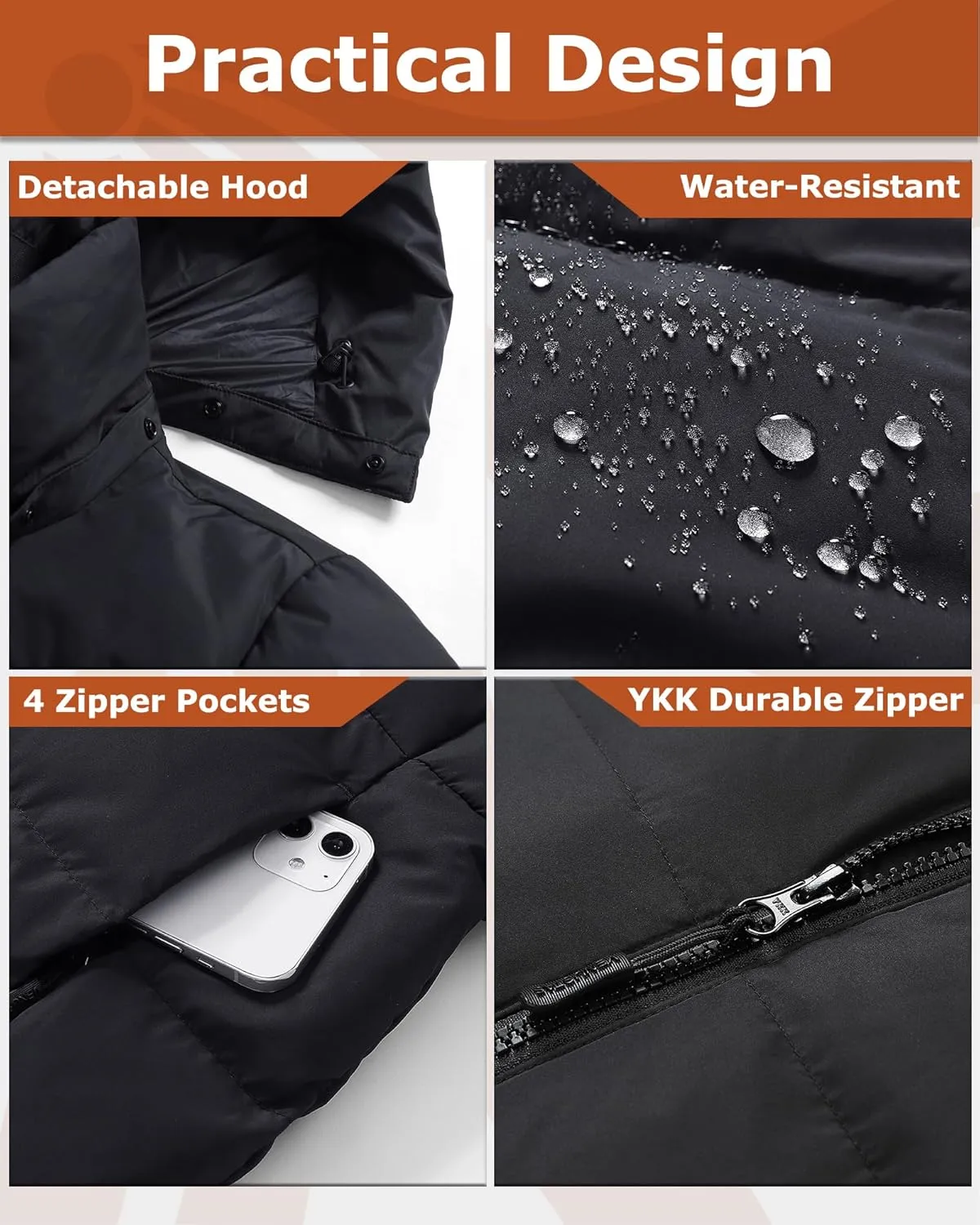 Venustas Women's Recycled Down Heated Jacket with Battery Pack, Winter Heated Puffer Coat with Detachable Hood