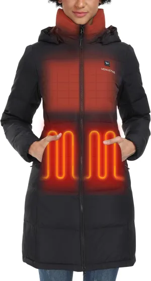 Venustas Women's Recycled Down Heated Jacket with Battery Pack, Winter Heated Puffer Coat with Detachable Hood