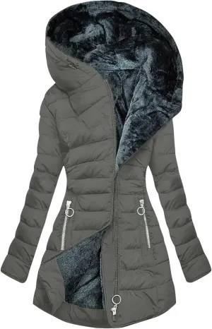 Winter Coats for Women Long Faux Fur Jacket Thick Warm Hoodie Zip Up Fleece Lined Jacket Plus Size Down Jacket