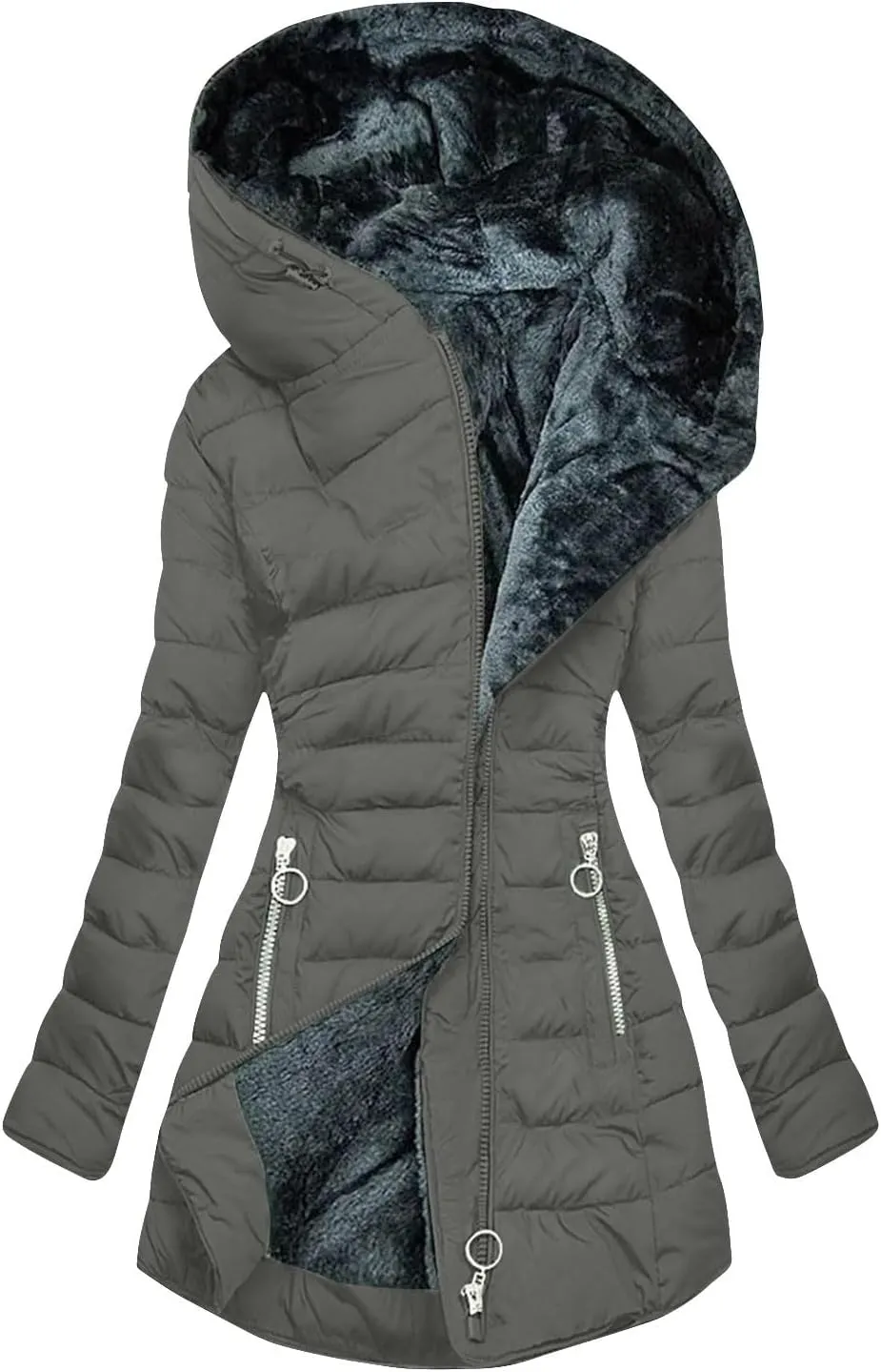 Winter Coats for Women Long Faux Fur Jacket Thick Warm Hoodie Zip Up Fleece Lined Jacket Plus Size Down Jacket