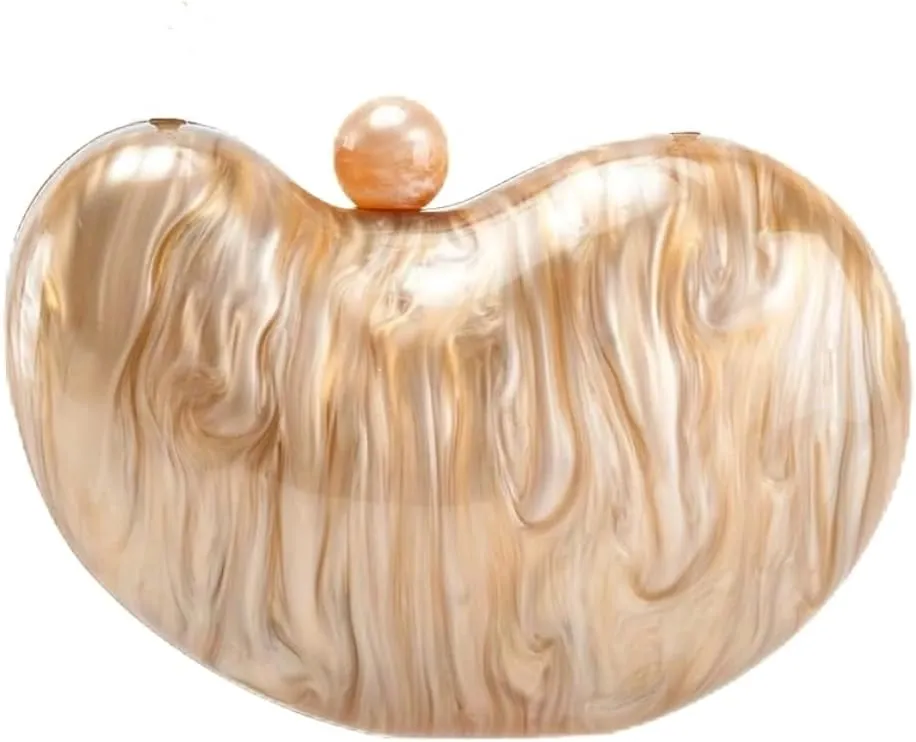Women's Acrylic Pea Shape Clutch Bag Marble Evening Handbag Metal Chain Shoulder Bag for Wedding Party Prom