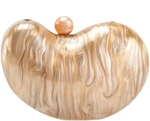 Women's Acrylic Pea Shape Clutch Bag Marble Evening Handbag Metal Chain Shoulder Bag for Wedding Party Prom