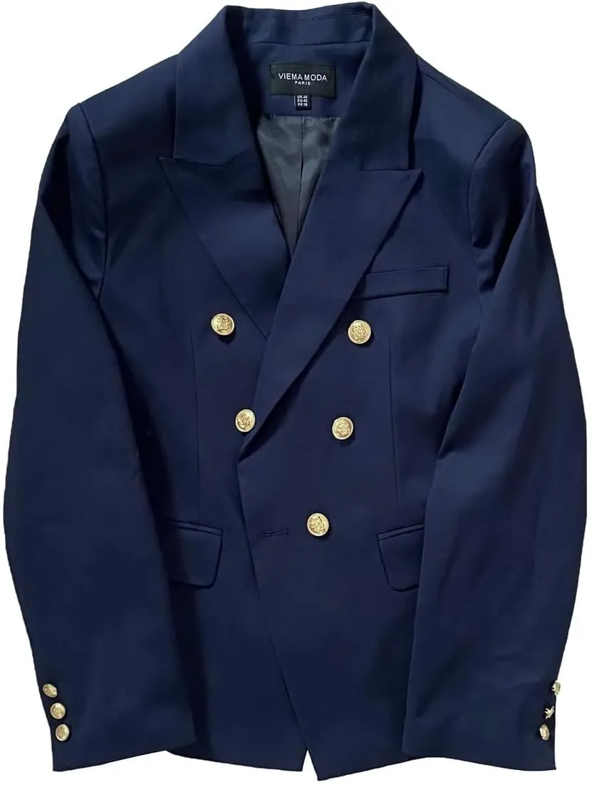 Womens Double Breasted Military Style Blazer Ladies Coat Jacket