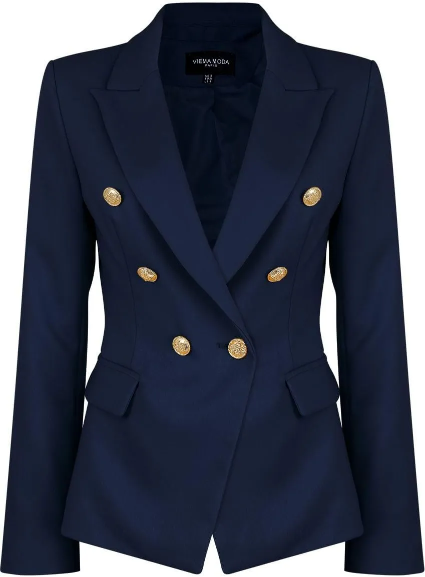 Womens Double Breasted Military Style Blazer Ladies Coat Jacket