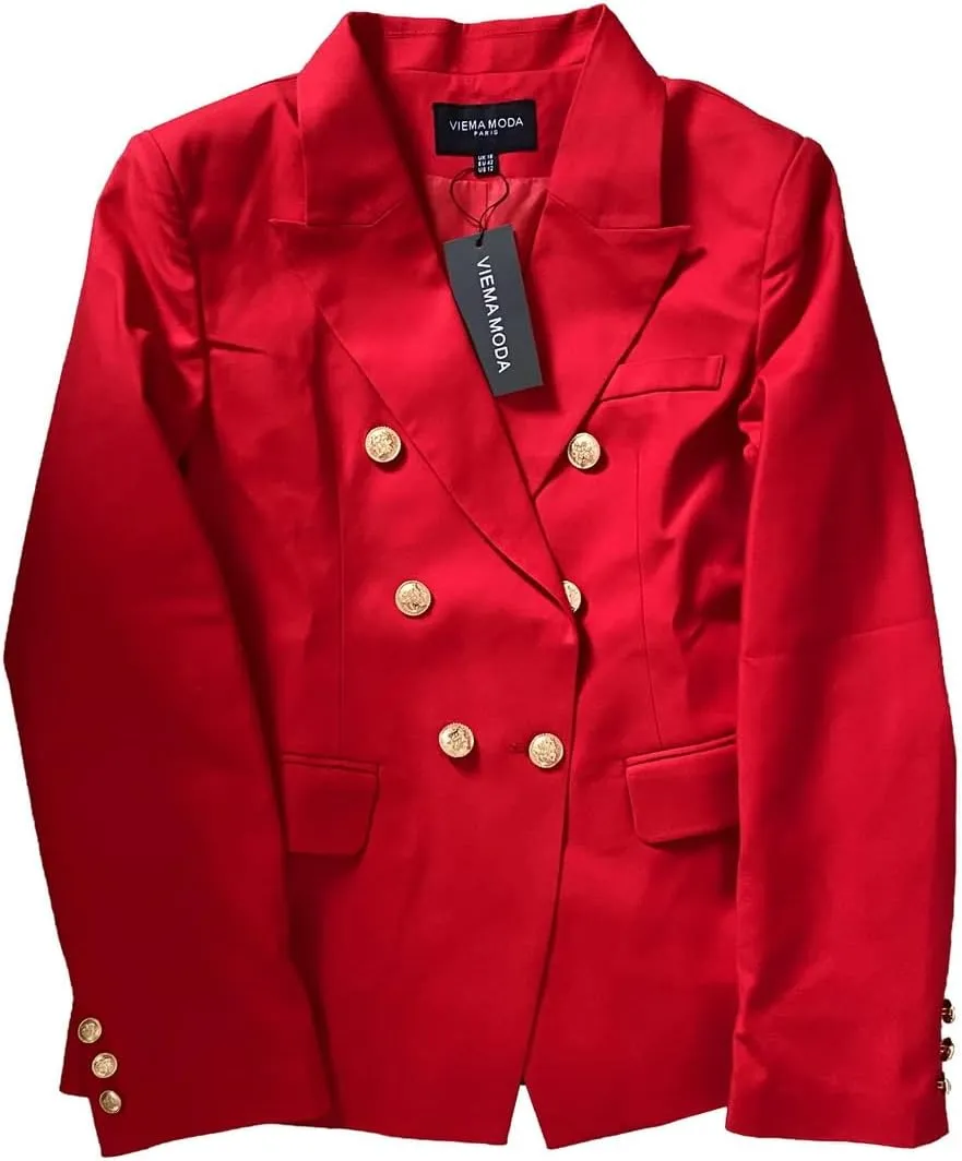 Womens Double Breasted Military Style Blazer Ladies Coat Jacket