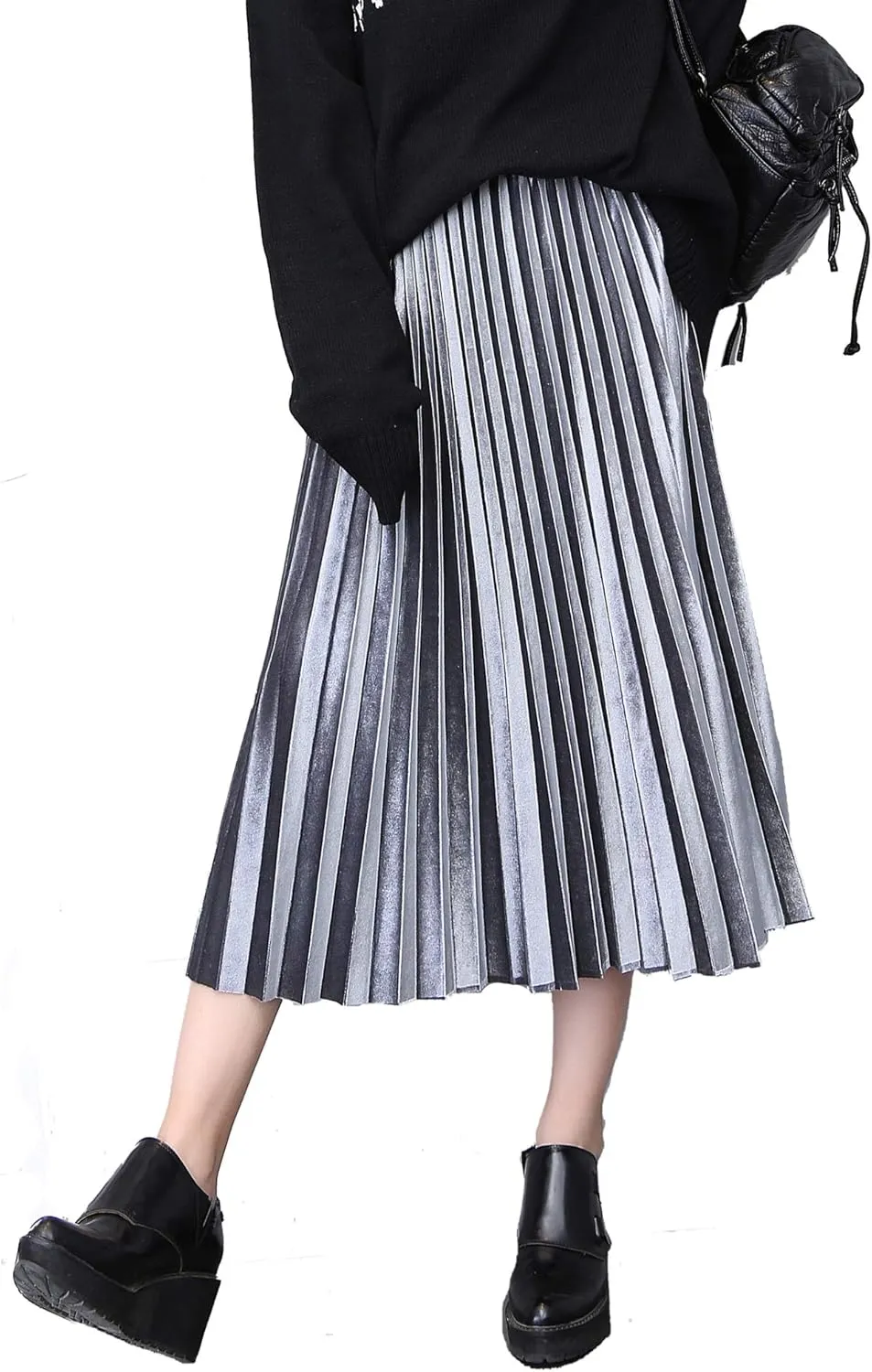 Women's Gold Velvet Pleated Fashion Long Skirt