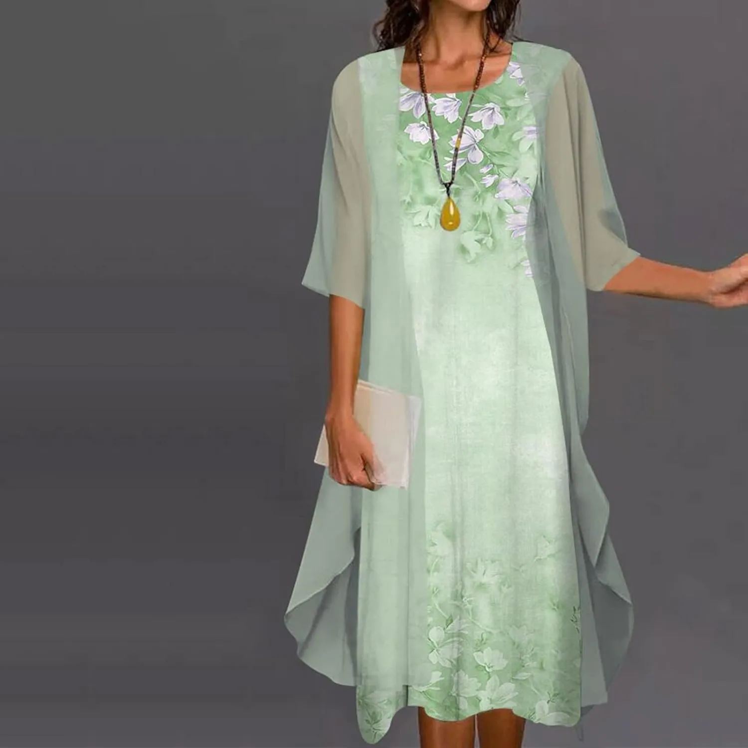 Women's Linen Dress Floral Print Ruffle Irregular Hem Sleeveless Tank Maxi Dress with Long Jacket Loose Two Piece Set