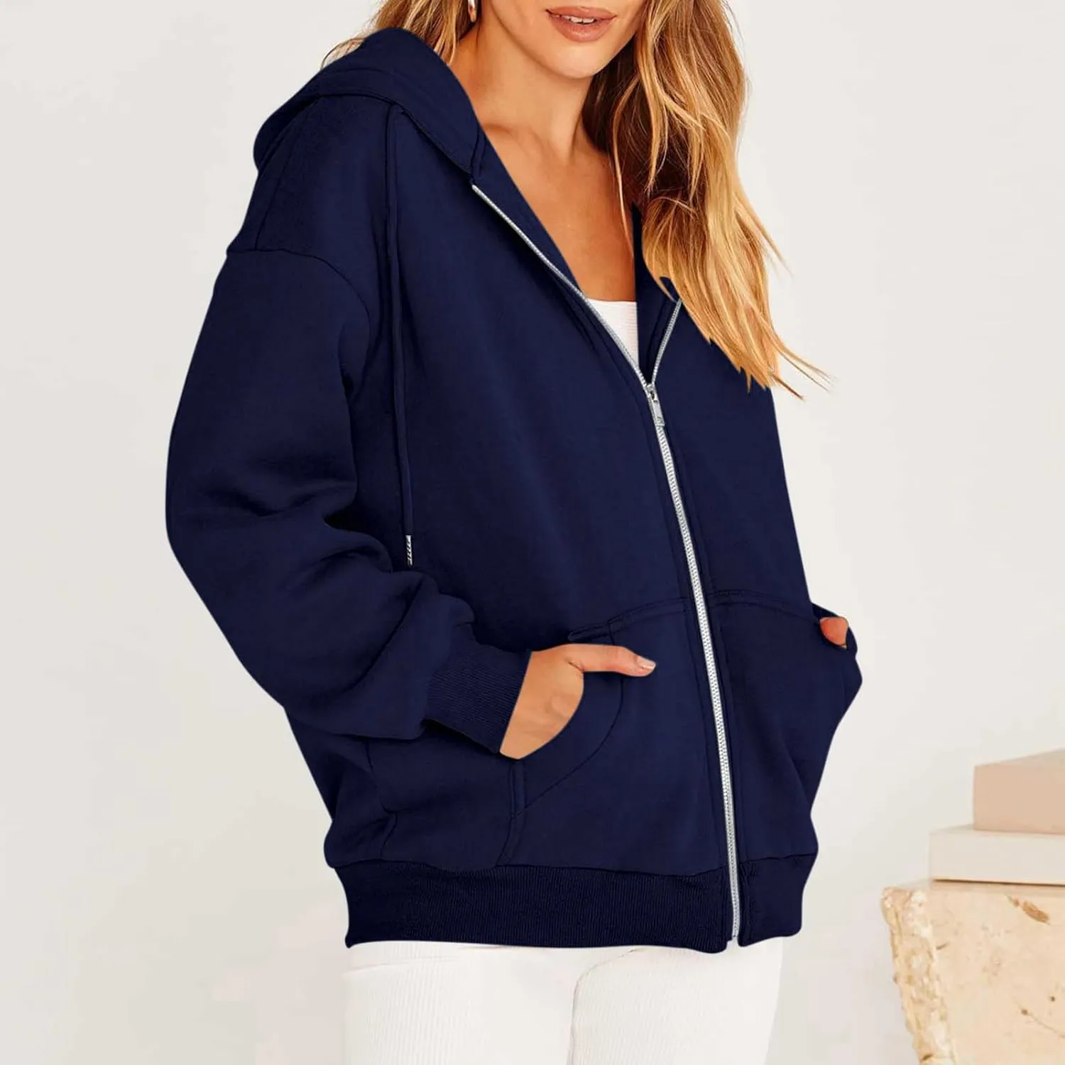 Womens Zip Up Hoodies Oversized Long Sleeve Sweatshirts Casual Y2K Hoodie 2024 Fall Jacket with Pockets