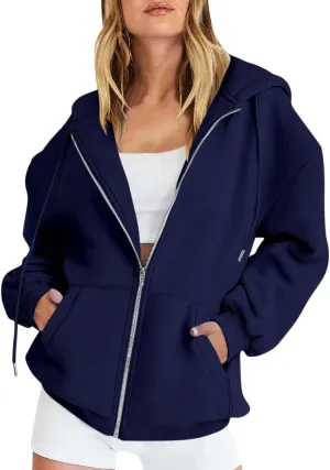 Womens Zip Up Hoodies Oversized Long Sleeve Sweatshirts Casual Y2K Hoodie 2024 Fall Jacket with Pockets