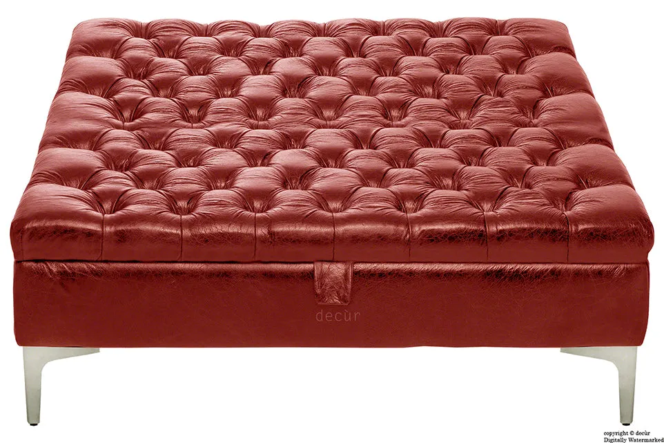 Wraith Leather Vintage Footstool Large - Rioja