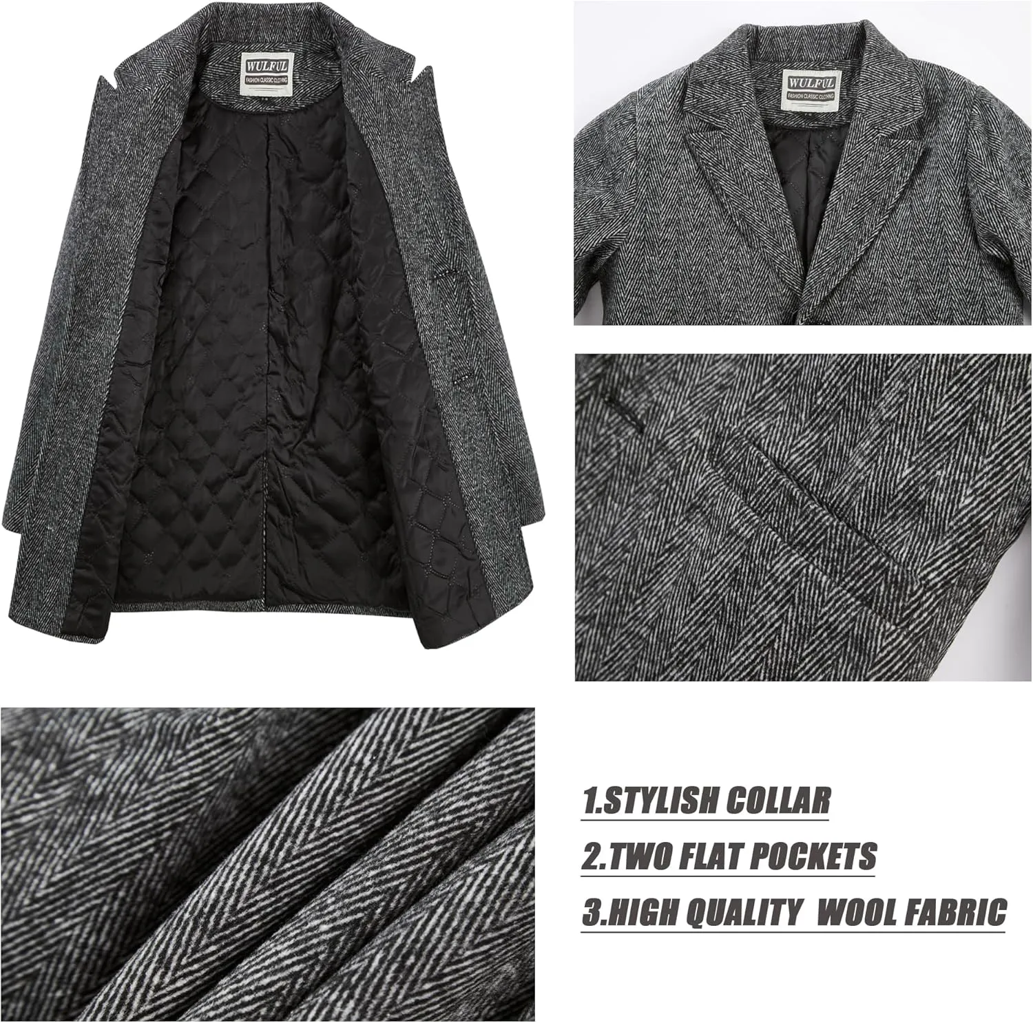 WULFUL Boys Wool Coat Single Breasted Trench Coat Winter Pea Coat