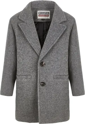 WULFUL Boys Wool Coat Single Breasted Trench Coat Winter Pea Coat