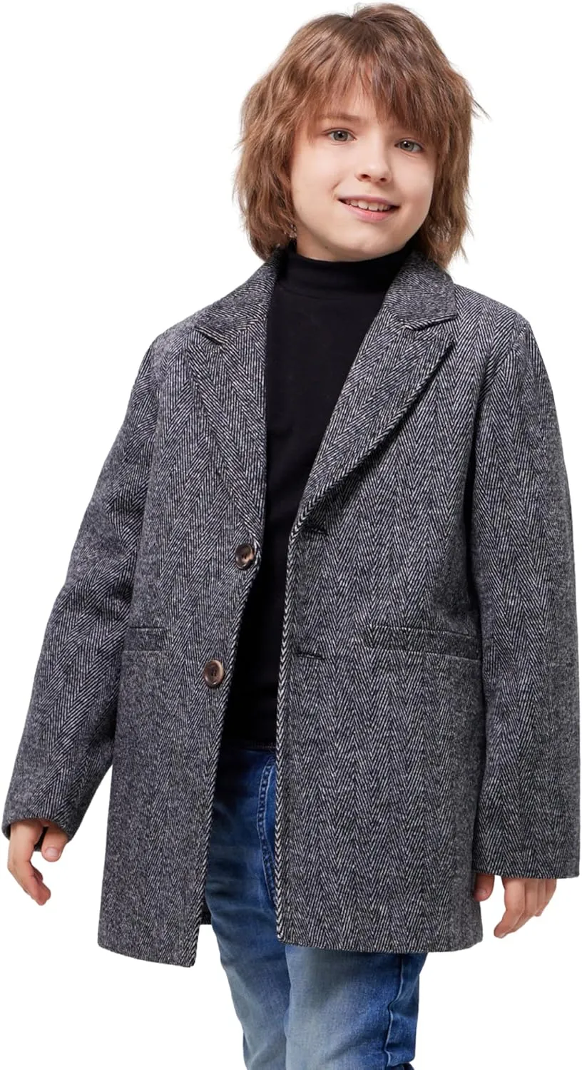 WULFUL Boys Wool Coat Single Breasted Trench Coat Winter Pea Coat