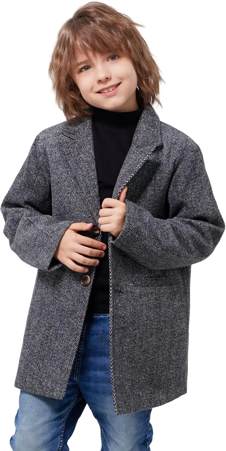 WULFUL Boys Wool Coat Single Breasted Trench Coat Winter Pea Coat