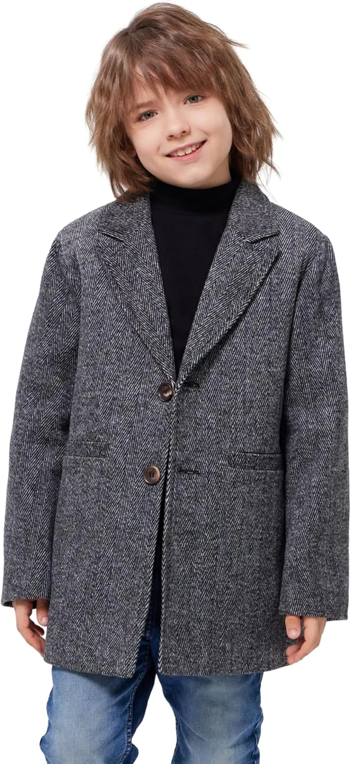 WULFUL Boys Wool Coat Single Breasted Trench Coat Winter Pea Coat